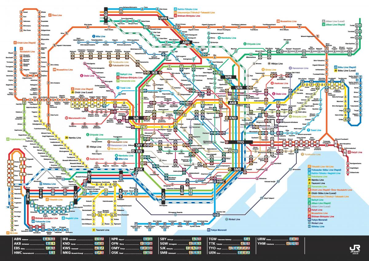 mappa della linea JR di Tokyo