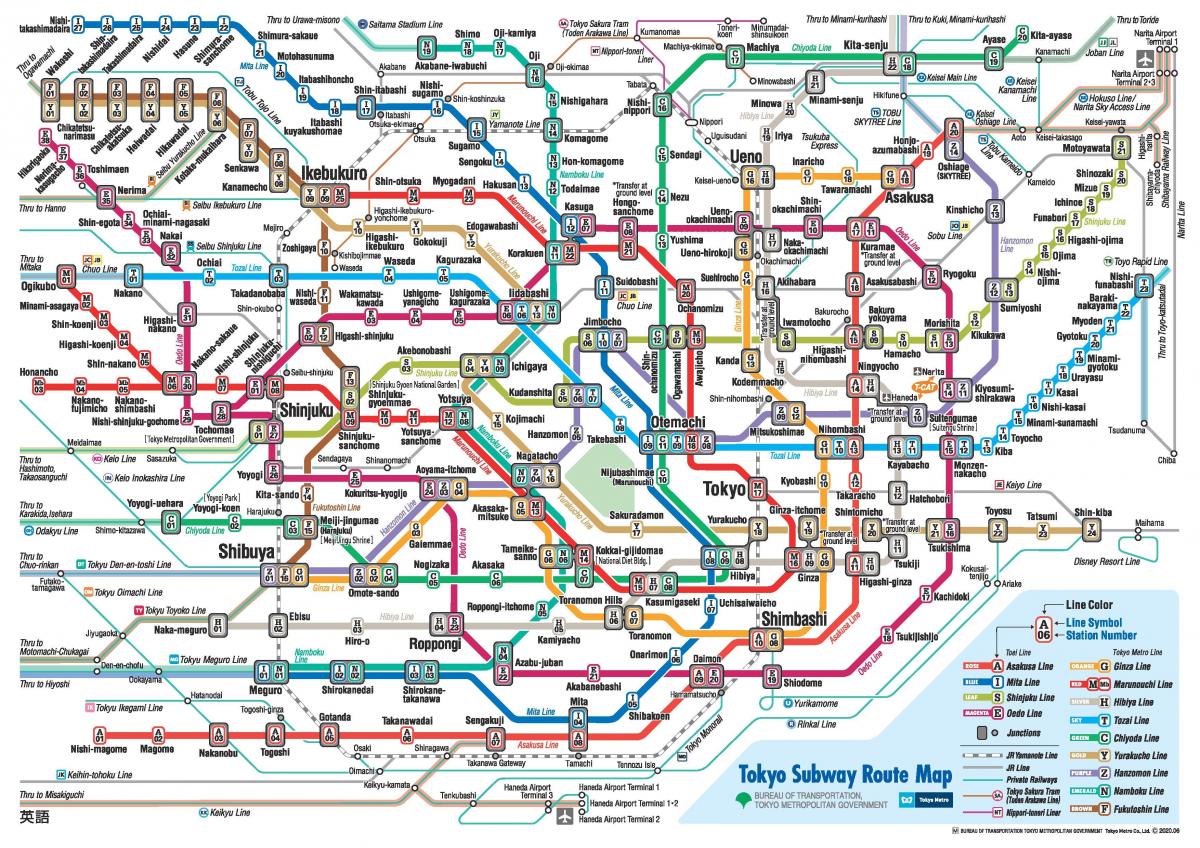 Metropolitana di Tokyo mappa in inglese