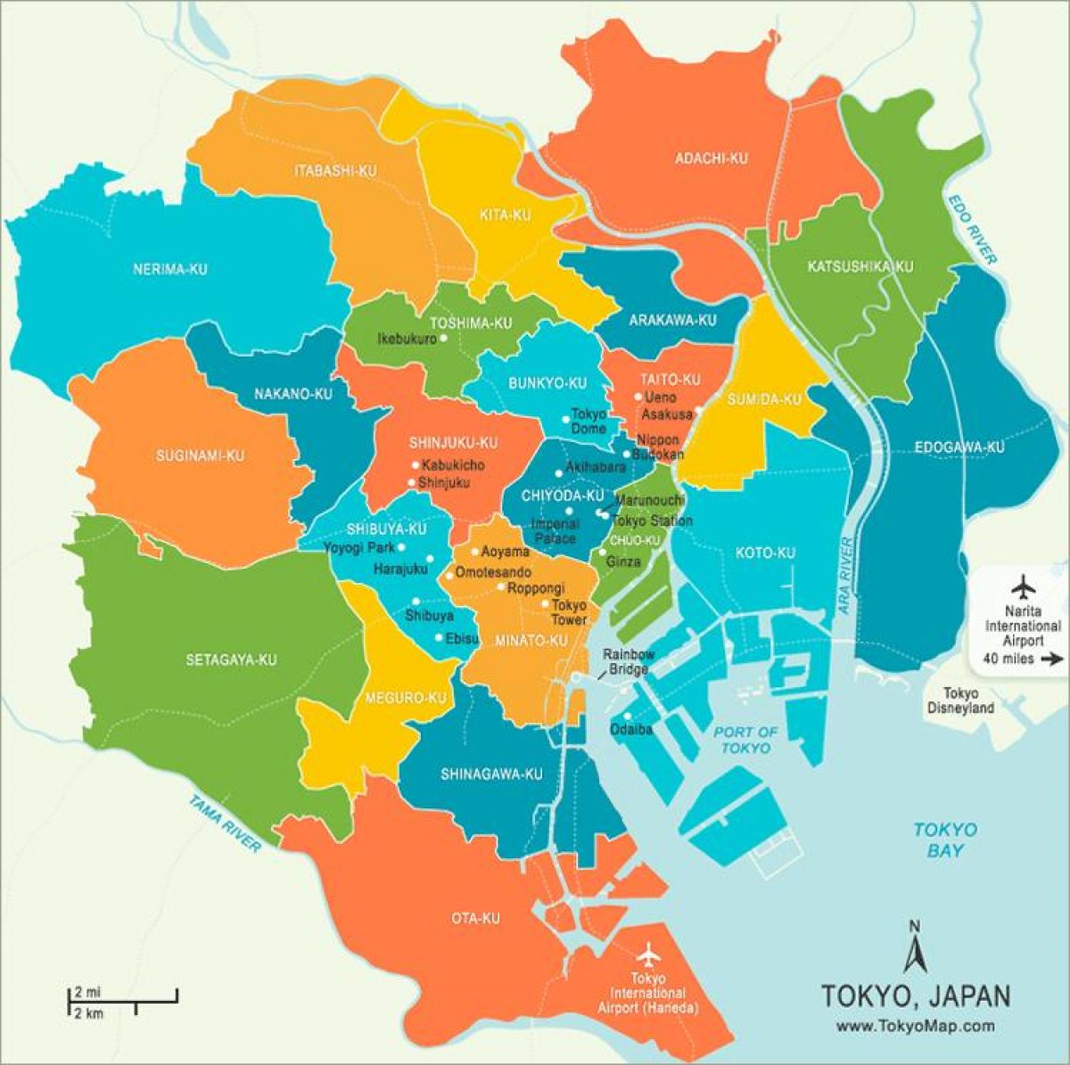 la mappa dei quartieri di Tokyo
