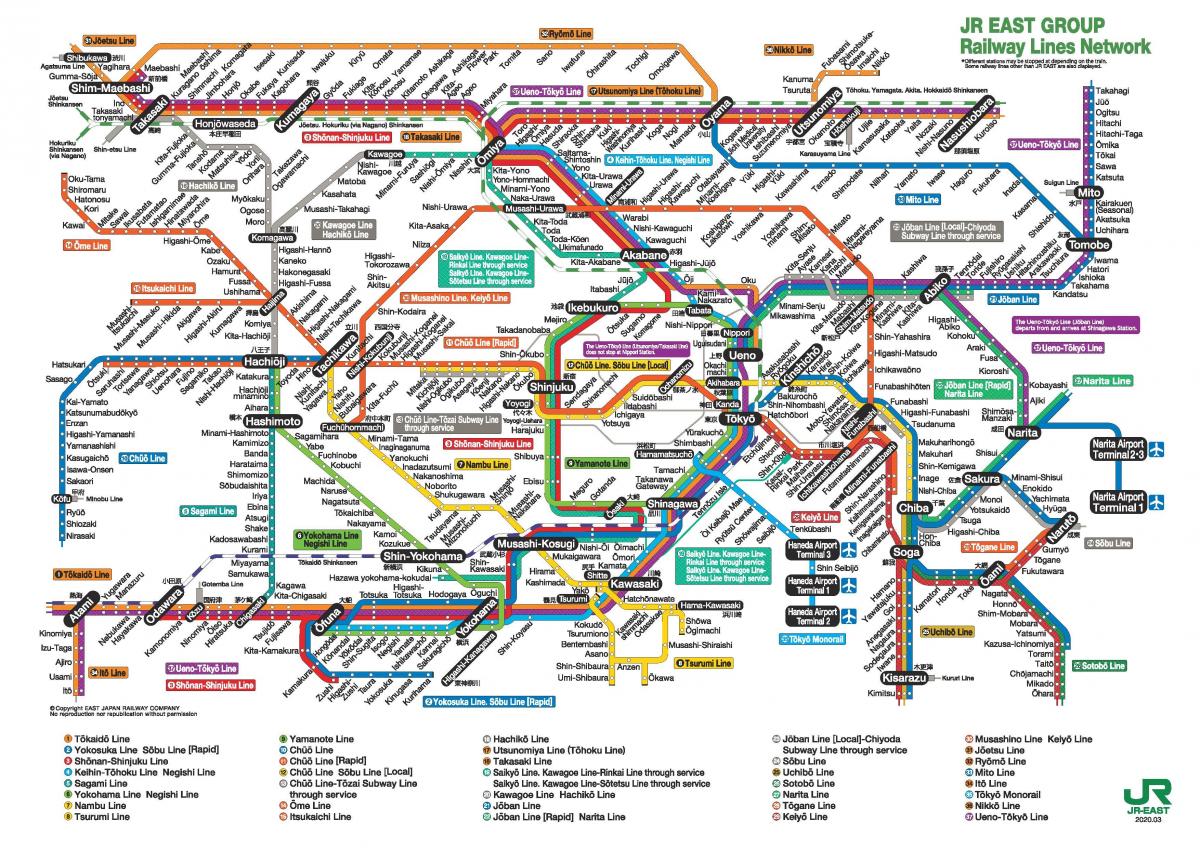 Tokyo JR mappa linea di inglese