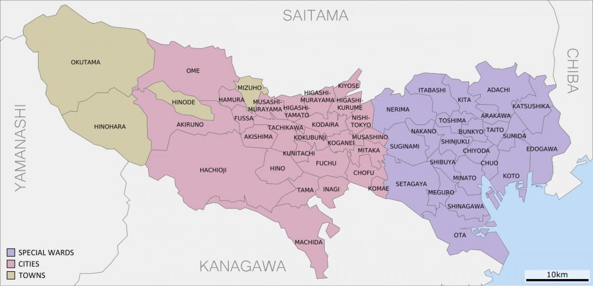 mappa di Tokyo prefetture