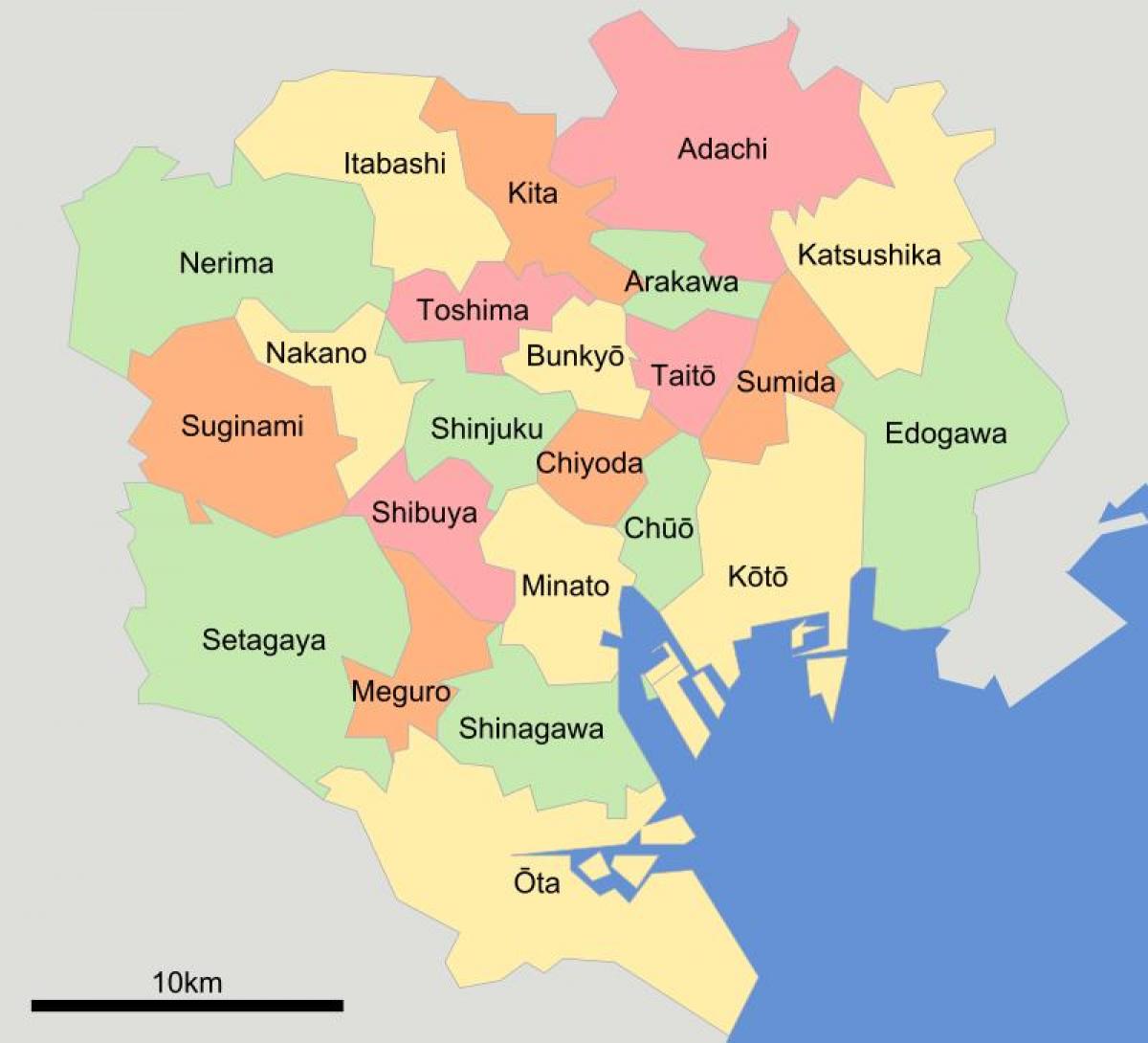 mappa di Tokyo rioni